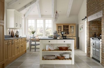 country style kitchen in light oak and painted matte ivory main