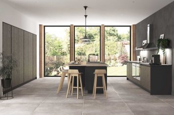 true handleless kitchen in truffle grey and matte graphite main view